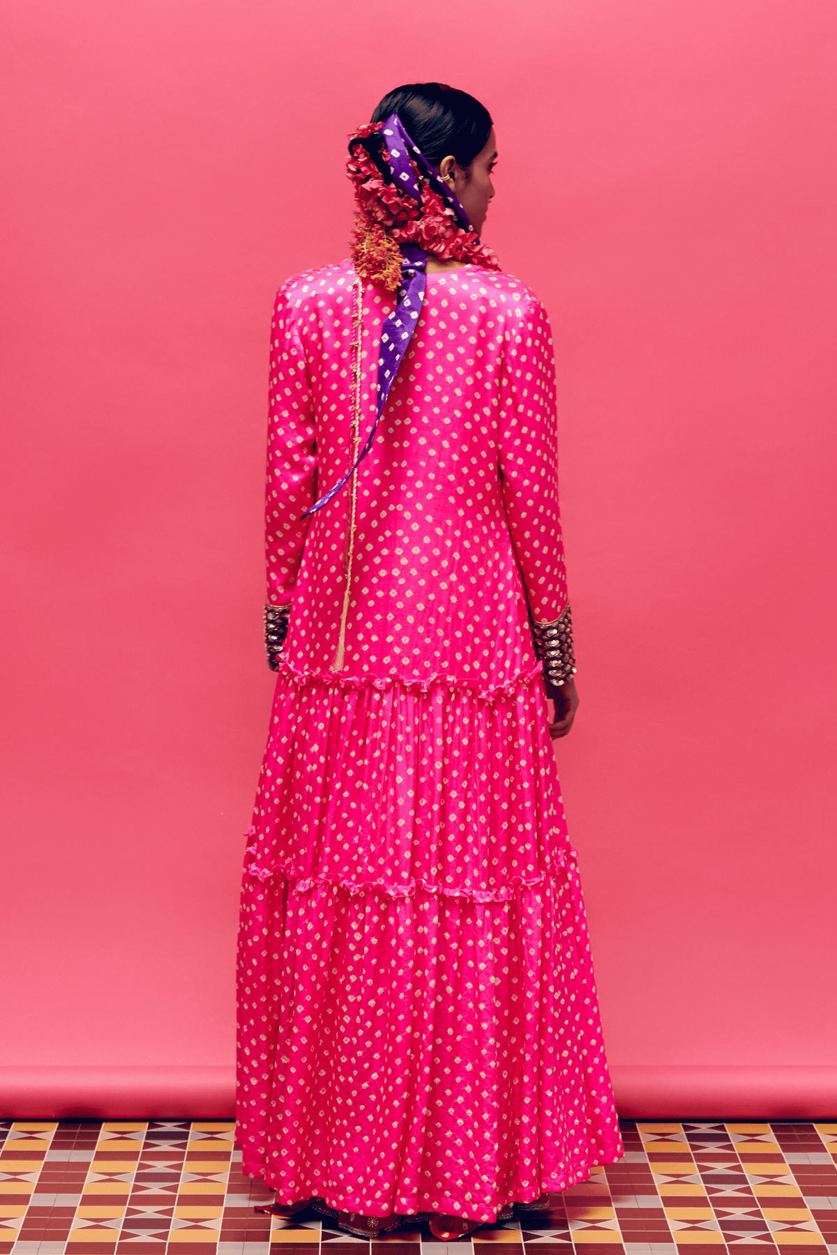 Neon Pink Bandhani Gharara Set