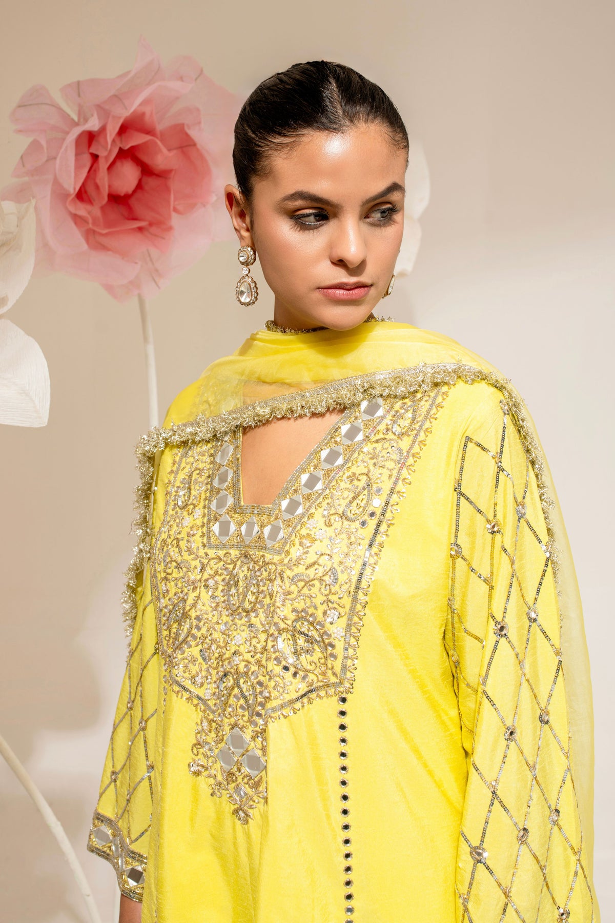 Yellow Sequin-Embroidered Kurta Set