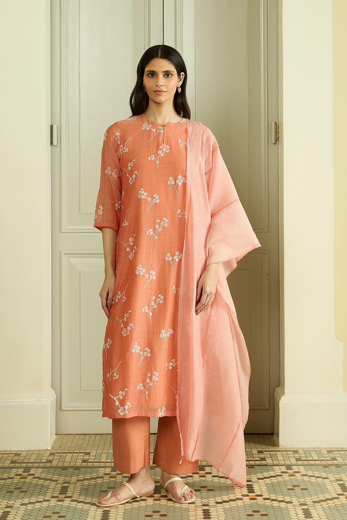 Tangerine Embroidered Kurta Set