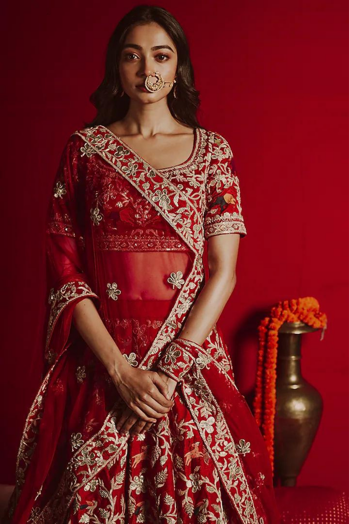 Red Shikargah Lehenga Set