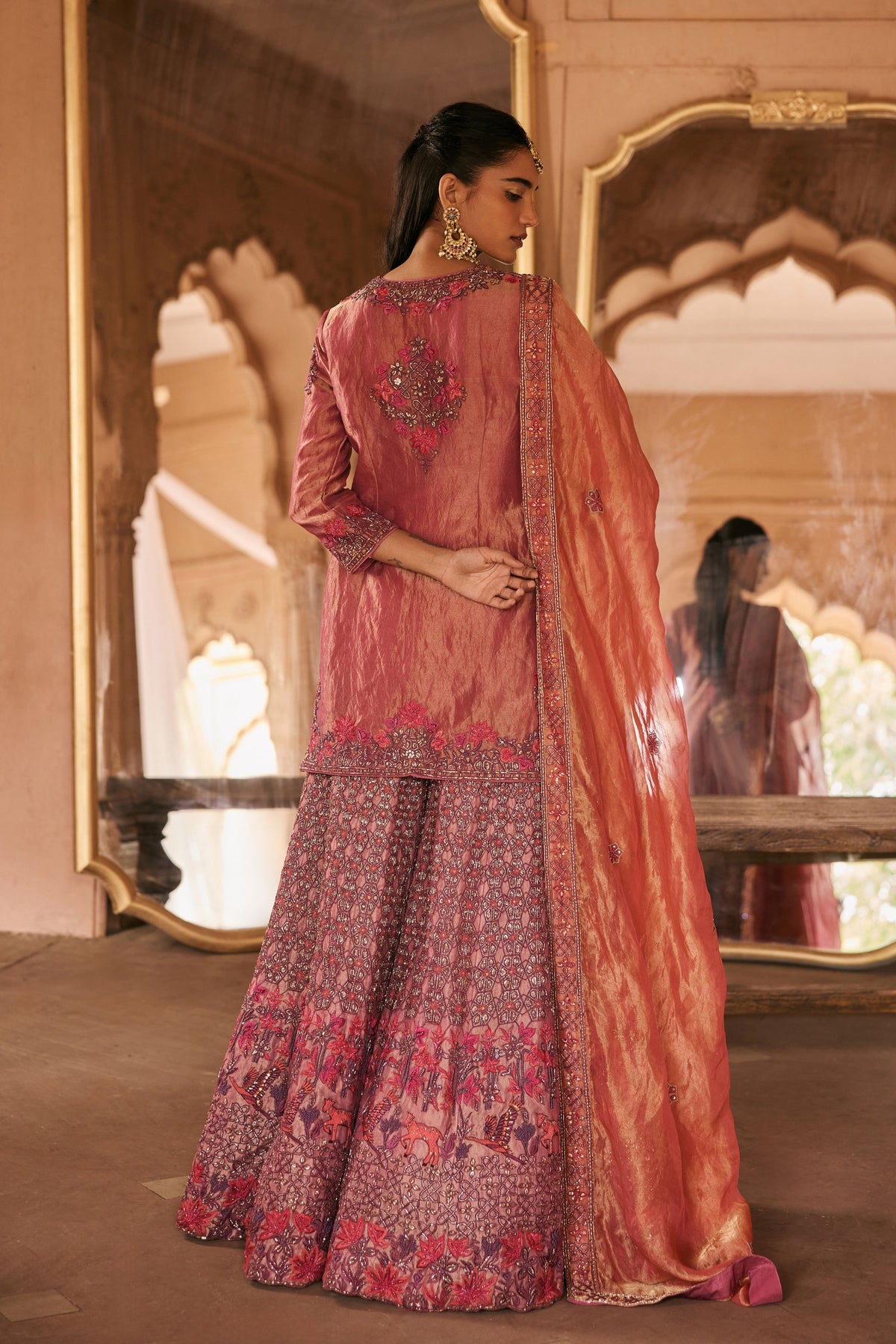Resham Embroidery Pink Sharara Set