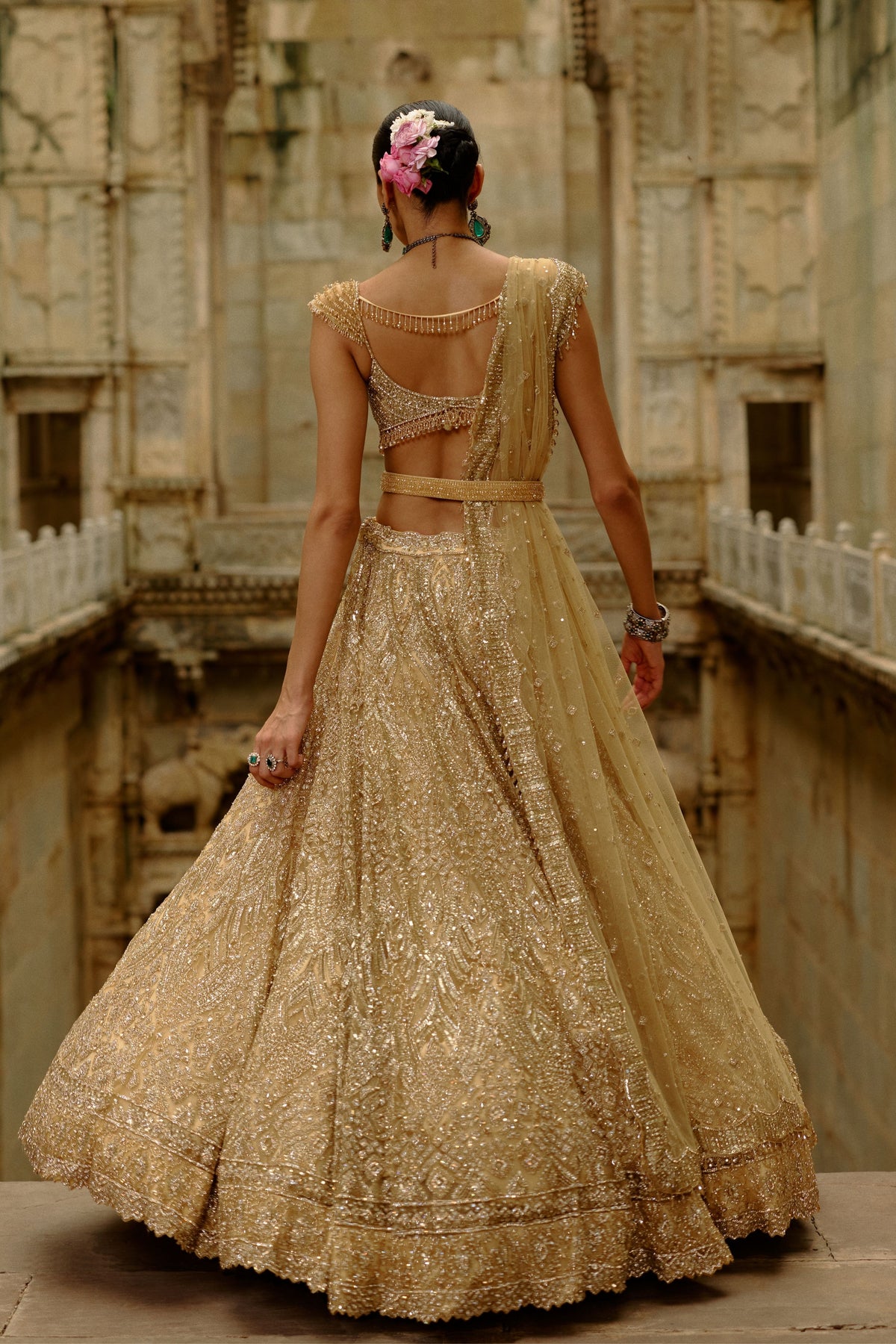 Gold Net Lehenga Set