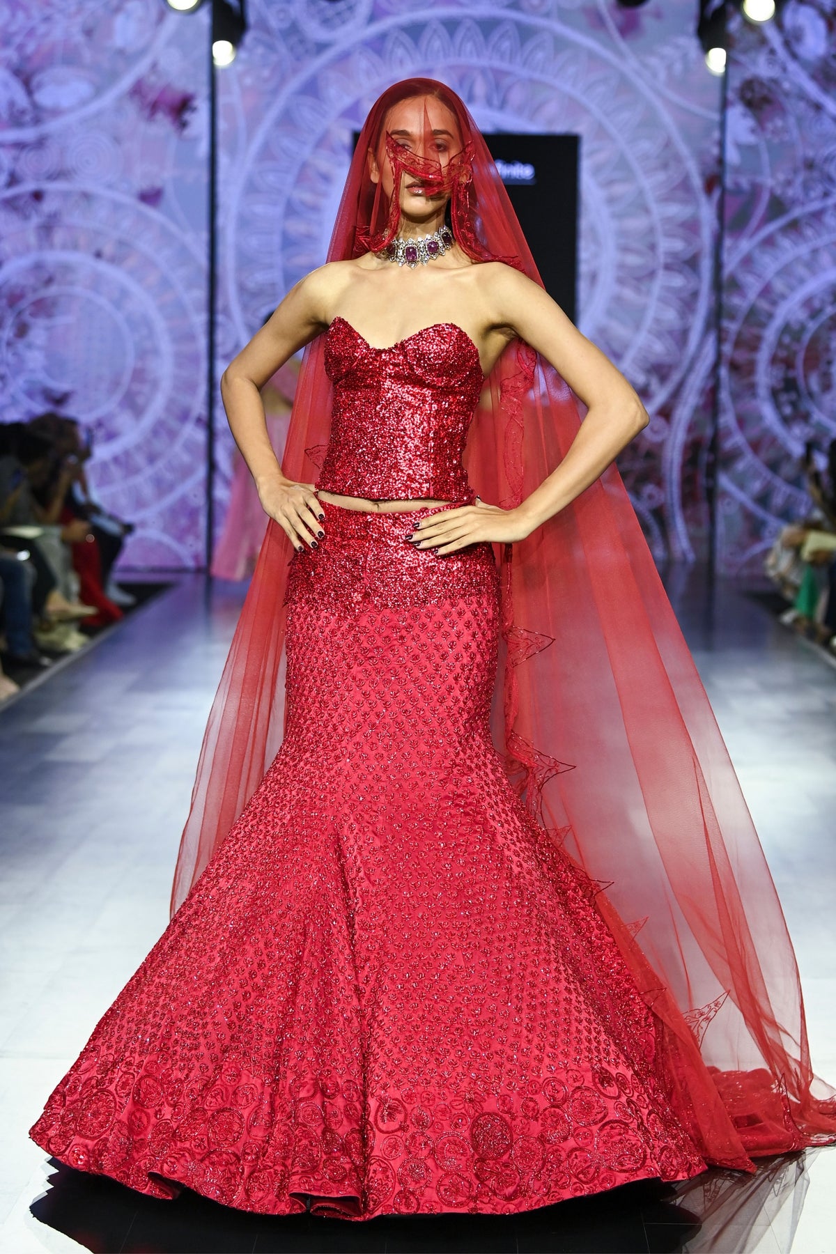 Surkh Nilofer Lehenga and Corset Set