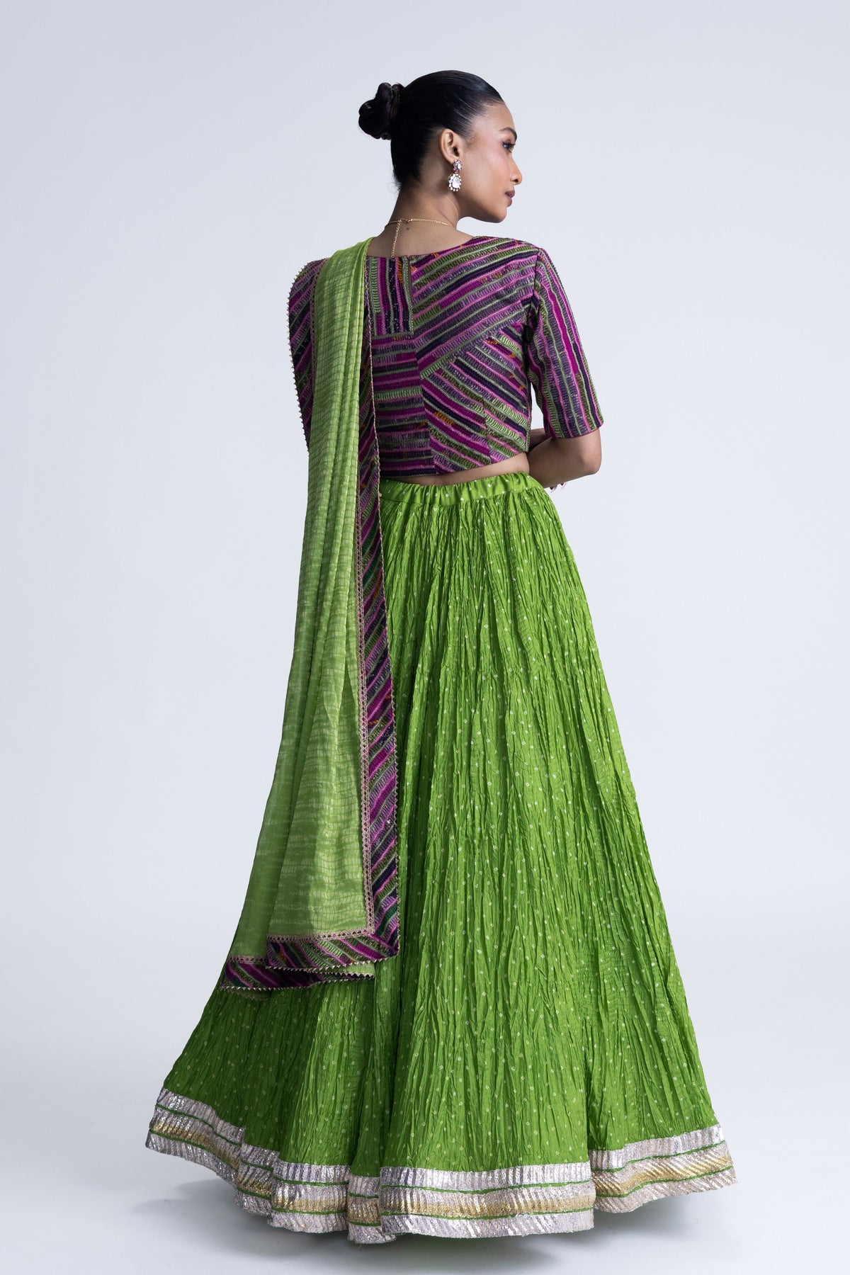 Green Bandhani Crush Lehenga