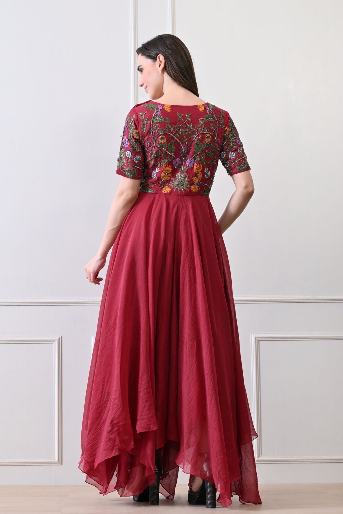 Maroon Zardozi Embroidered Anarkali