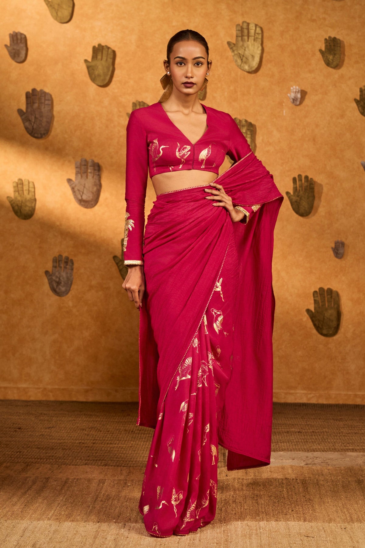 Pink Crane Dawn Saree
