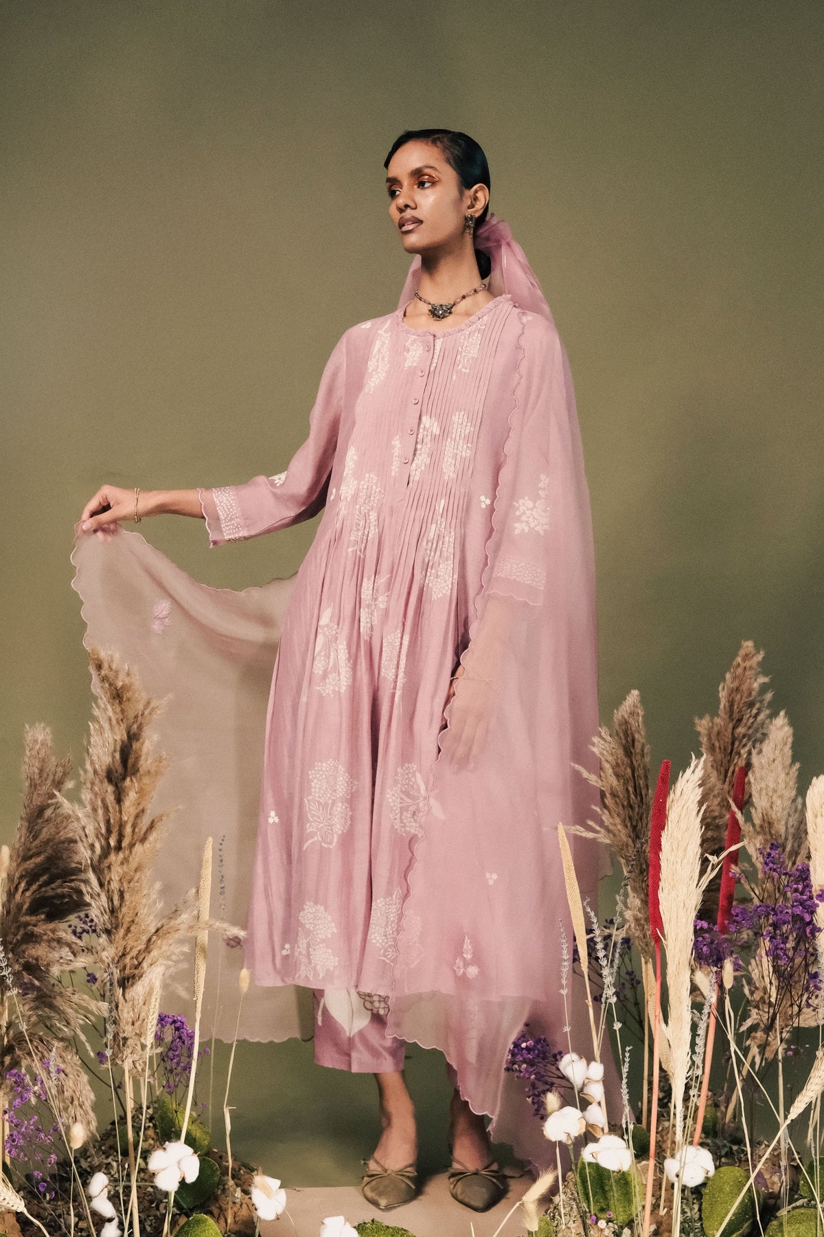 Lilac Chanderi Tunic Set