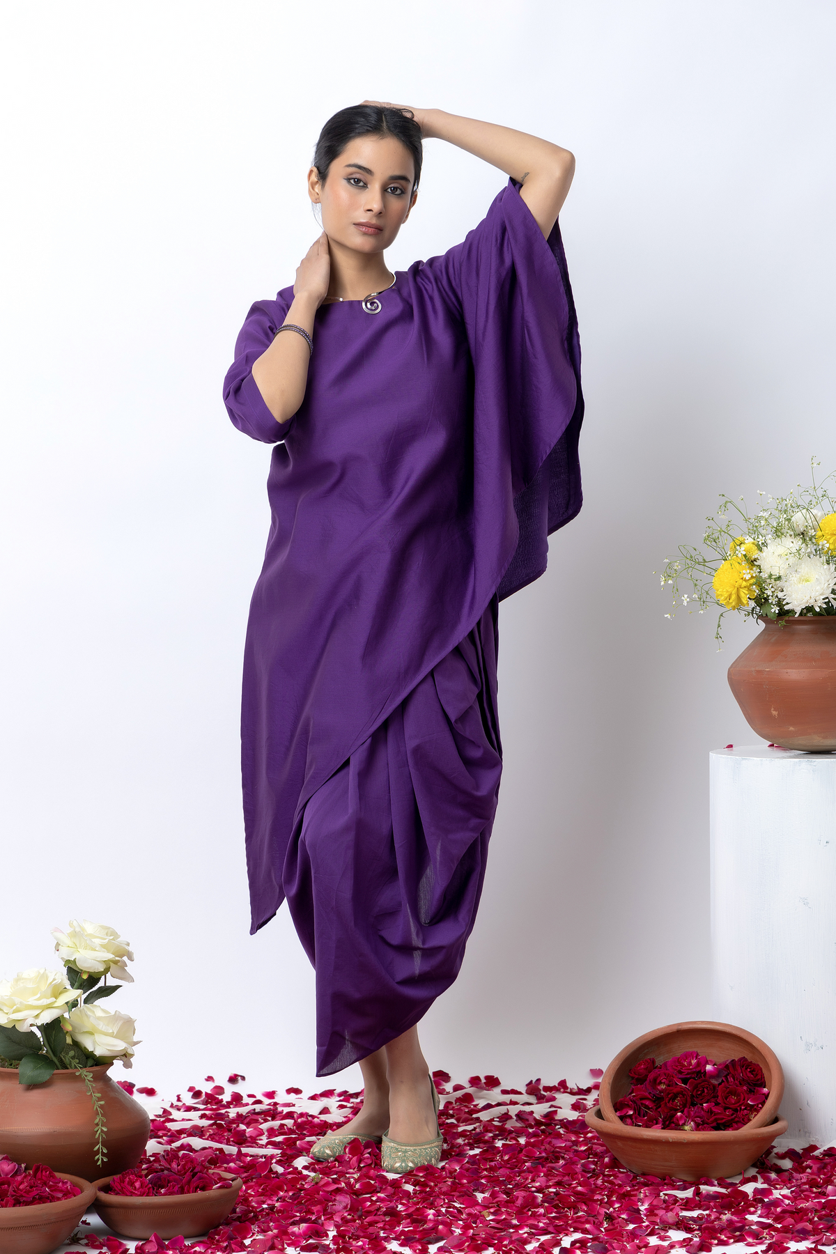 Purple Chanderi Skirt Set