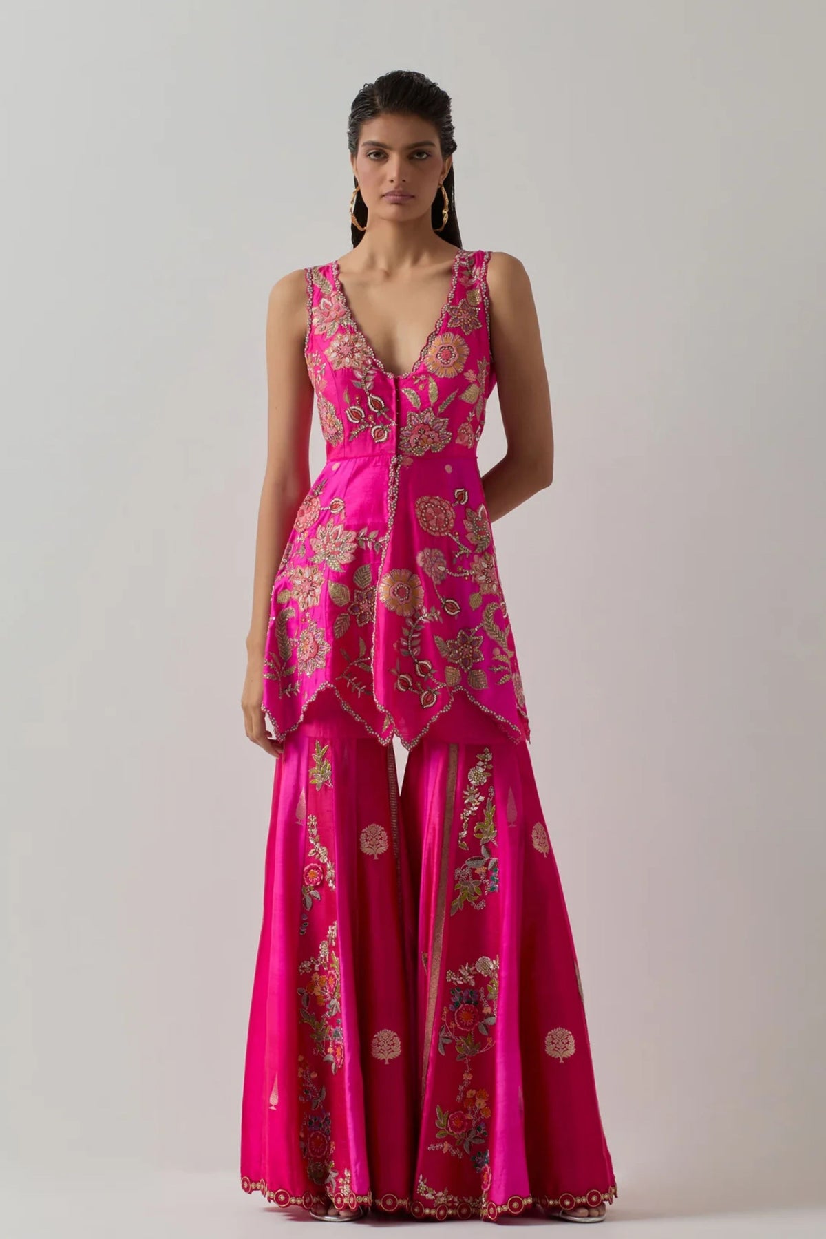 Fuchsia Peplum Sharara Set
