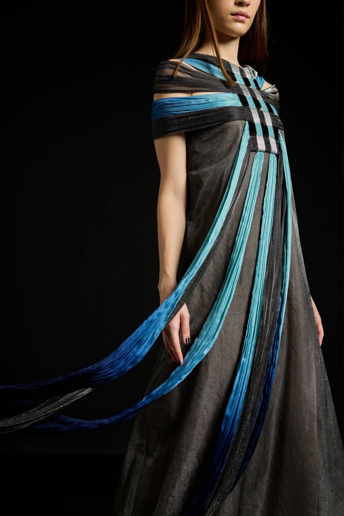 Interwoven Yoke Metallic Kaftan Dress