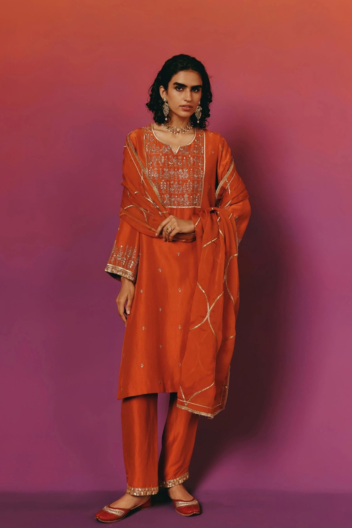 Rust Dabka Kurta Set