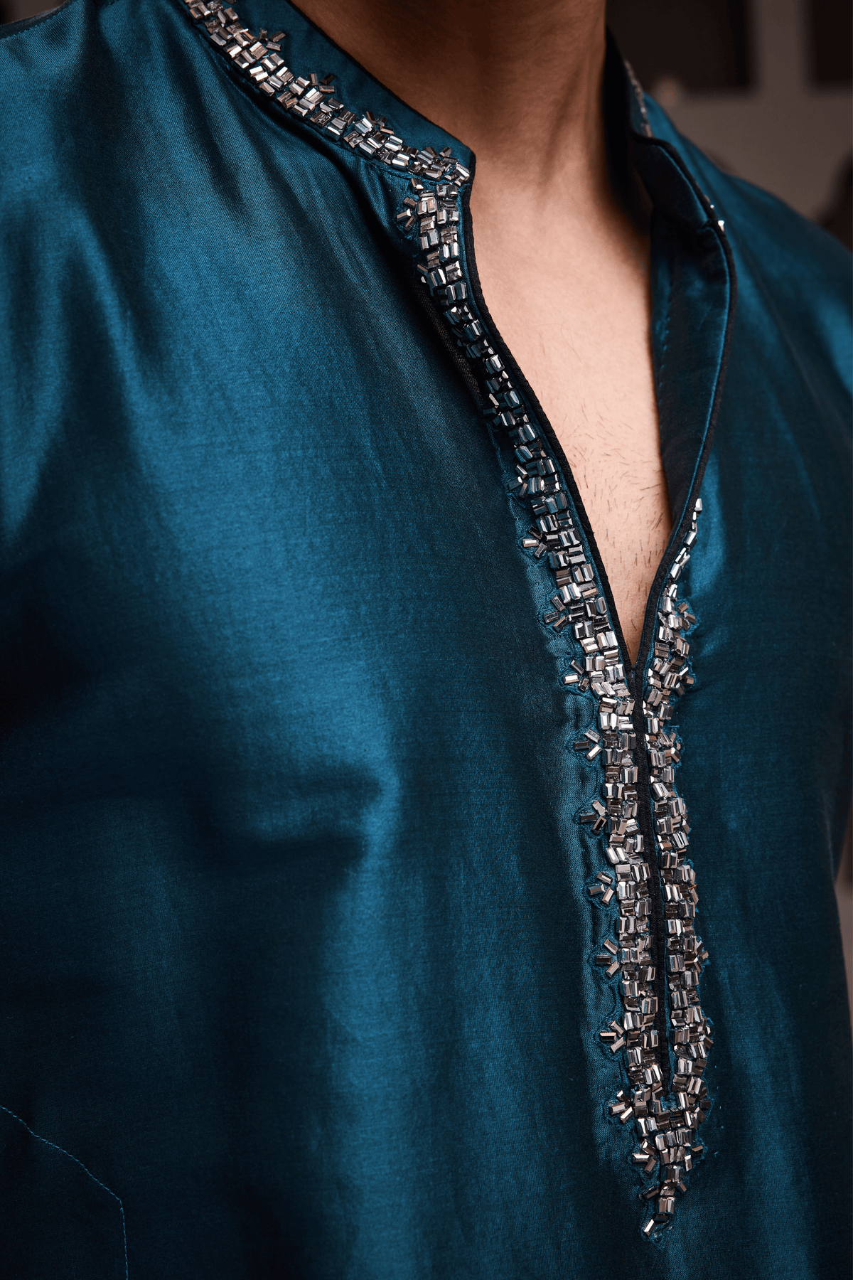 Teal Chanderi Kurta Patiyala Set