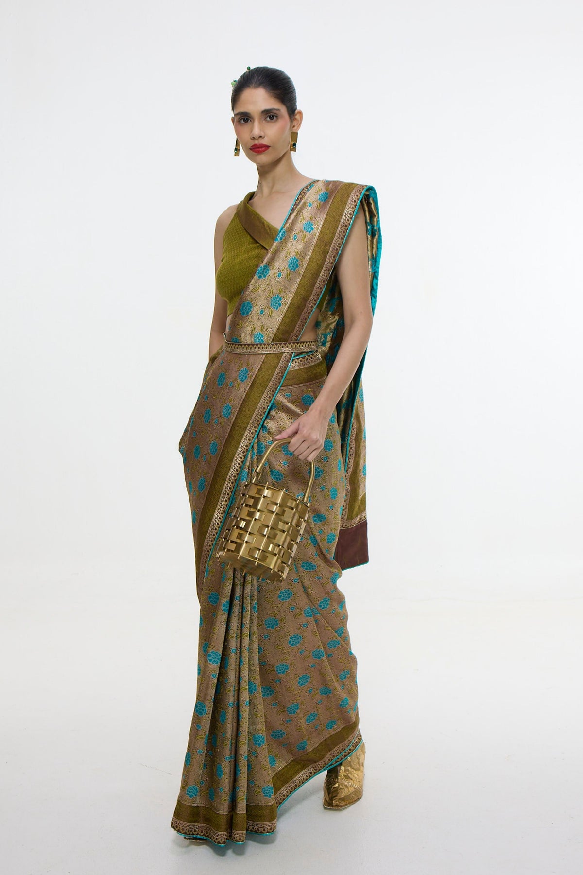 Olive Green Saree