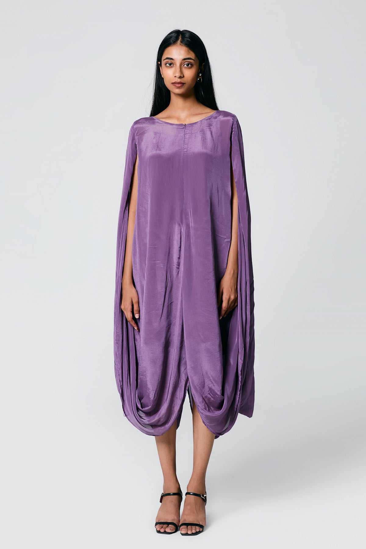 Lilac Cape-Style Sleeve Cowl Dress