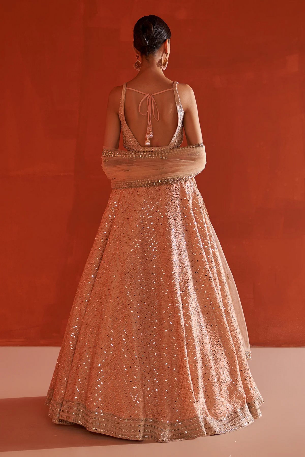 Peach Raw Silk Lehenga Set