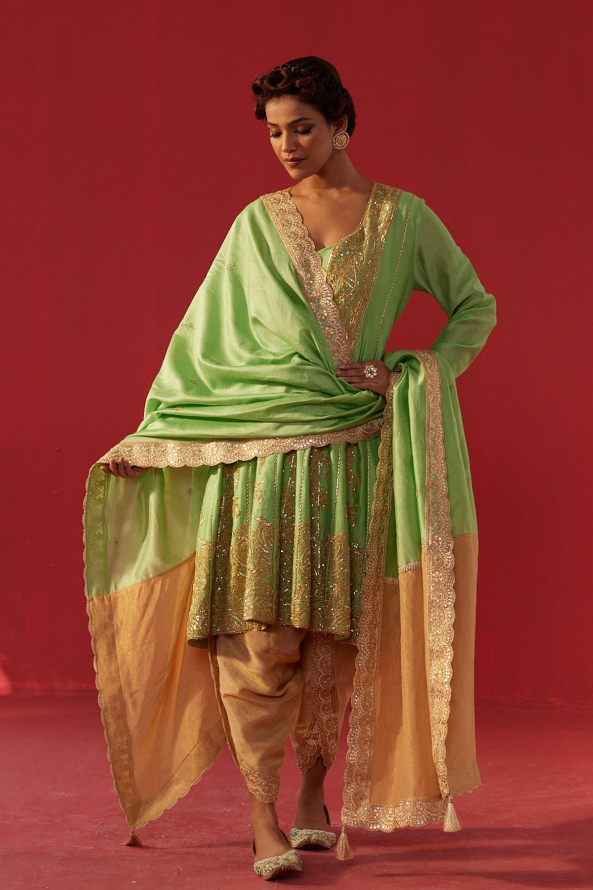 Pista Green Kalidar Kurta Set