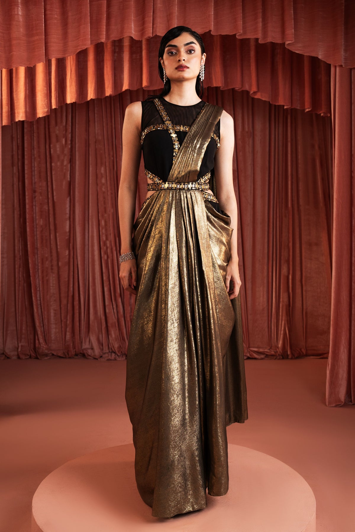 Black Beaded Saree Gown