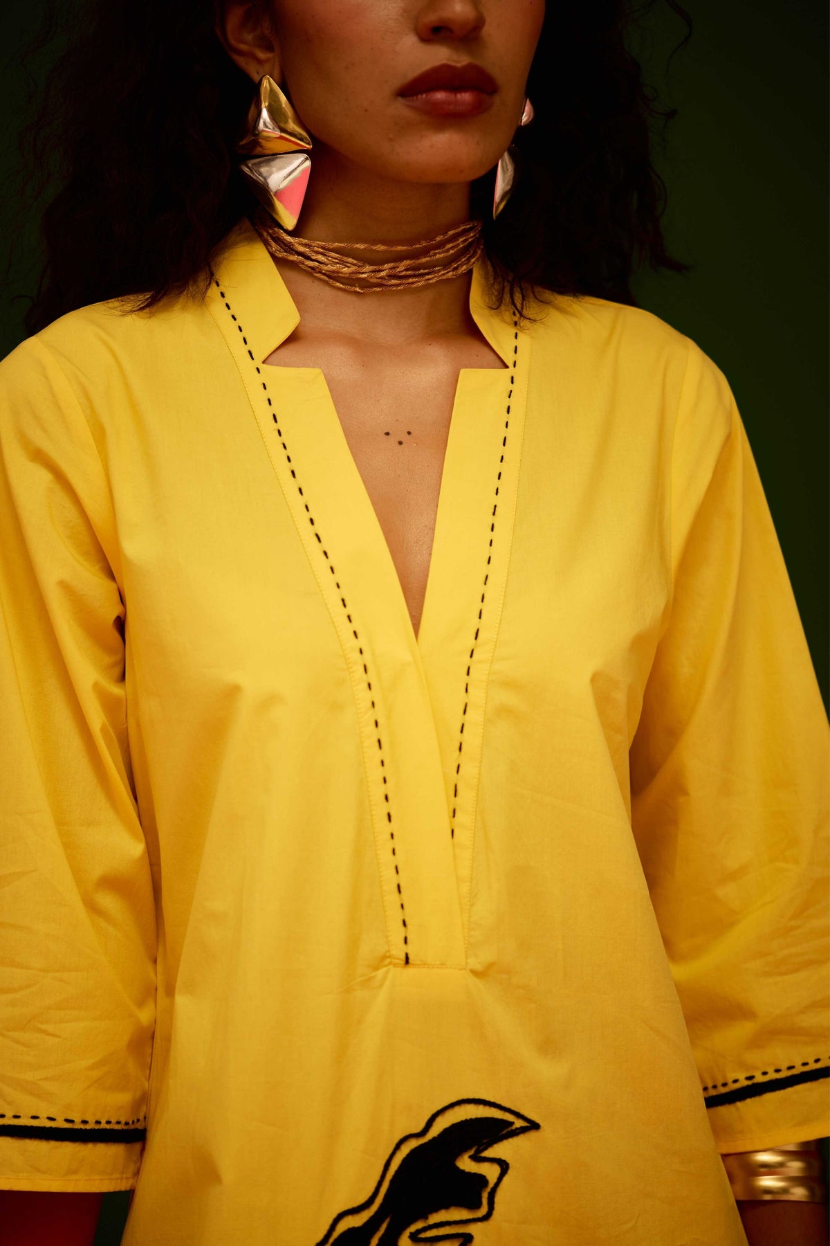 Leaf Motif Yellow Dress