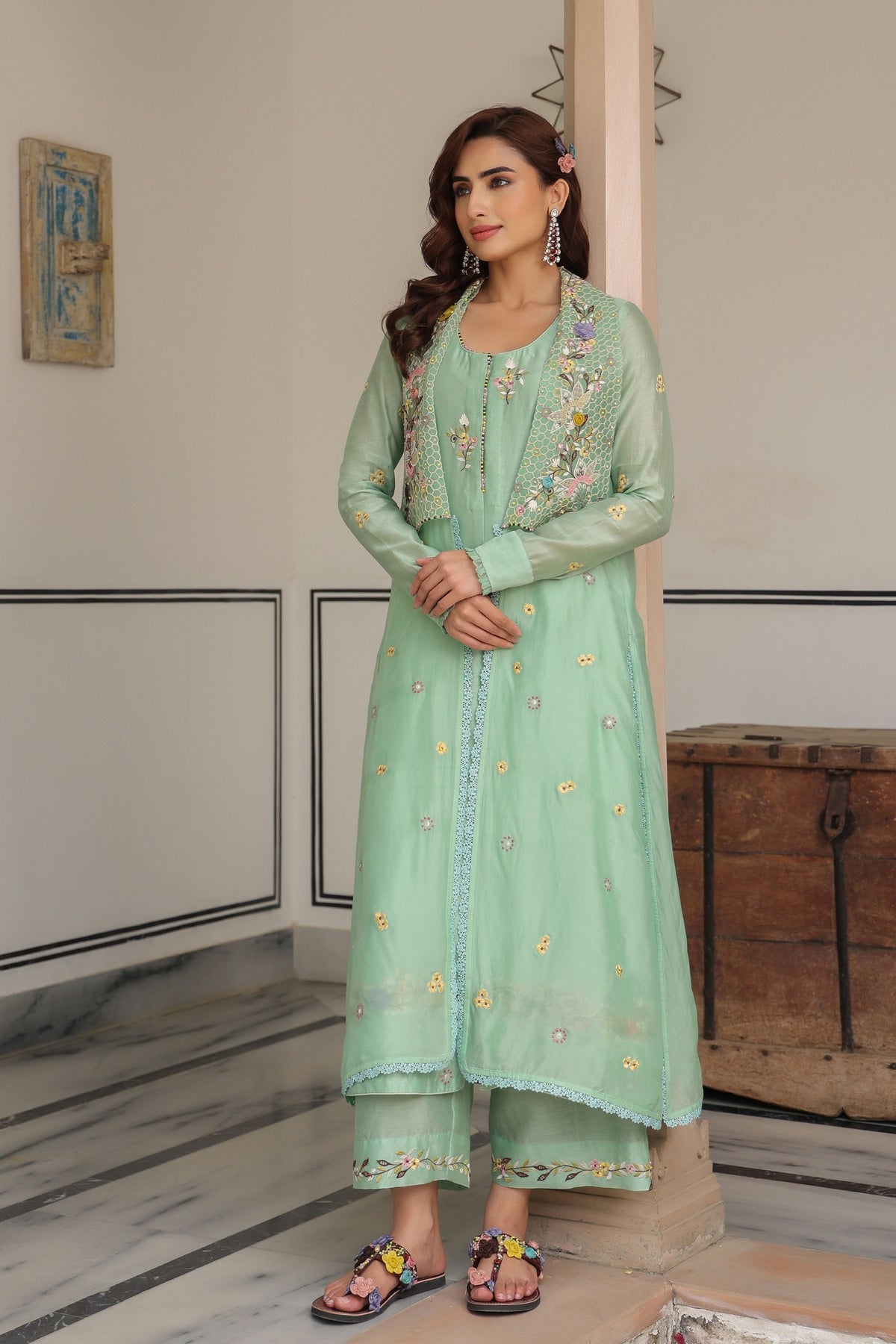 Gulzar Green Jacket Set