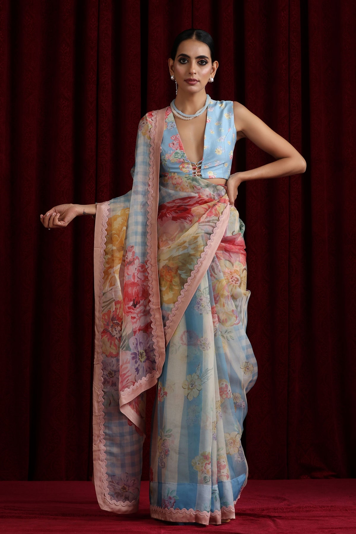 Blue Bloom Saree Set
