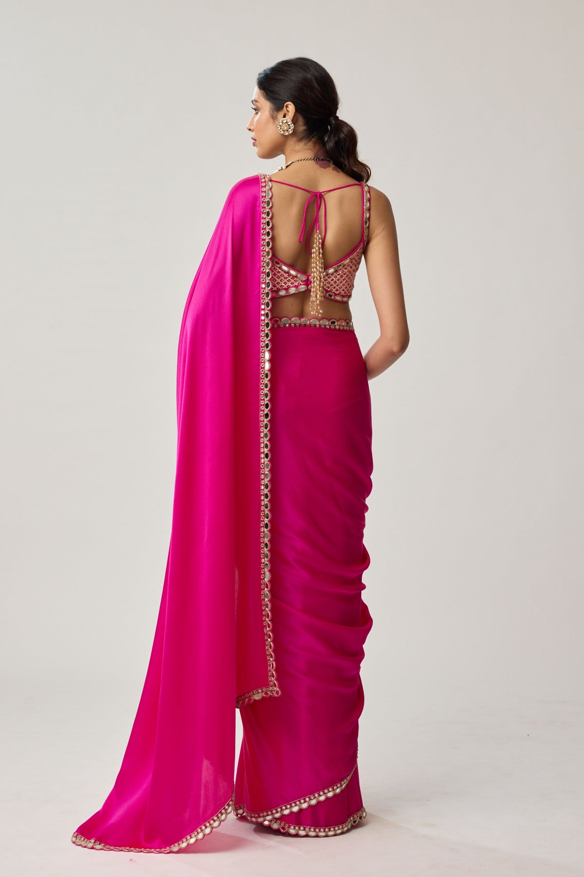 Fuchsia Pink Mirror Saree Set