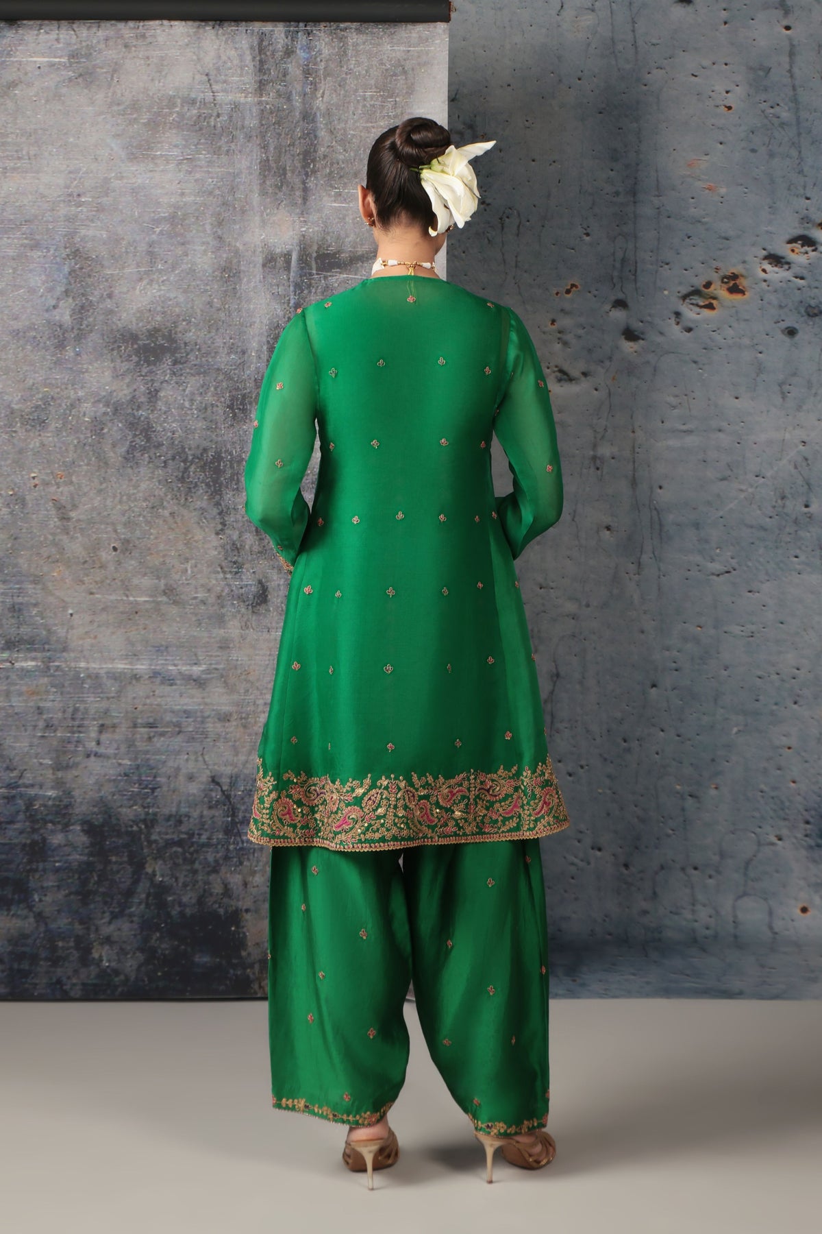 Green Short Pheran Kurta Set