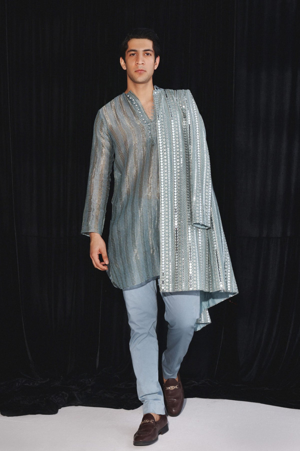 Powder Blue Banarasi Kurta Set