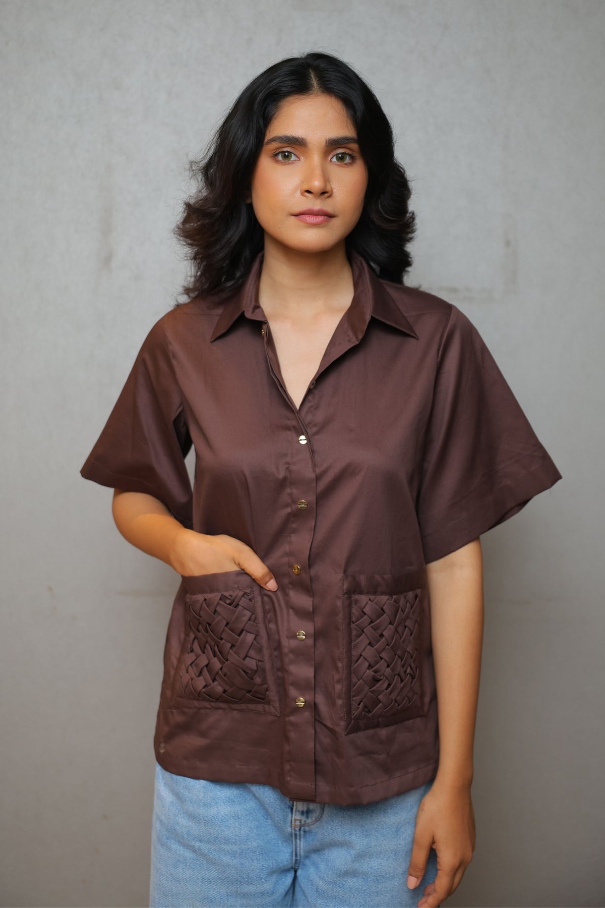 Drfitwood Textured Pocket Brown Shirt