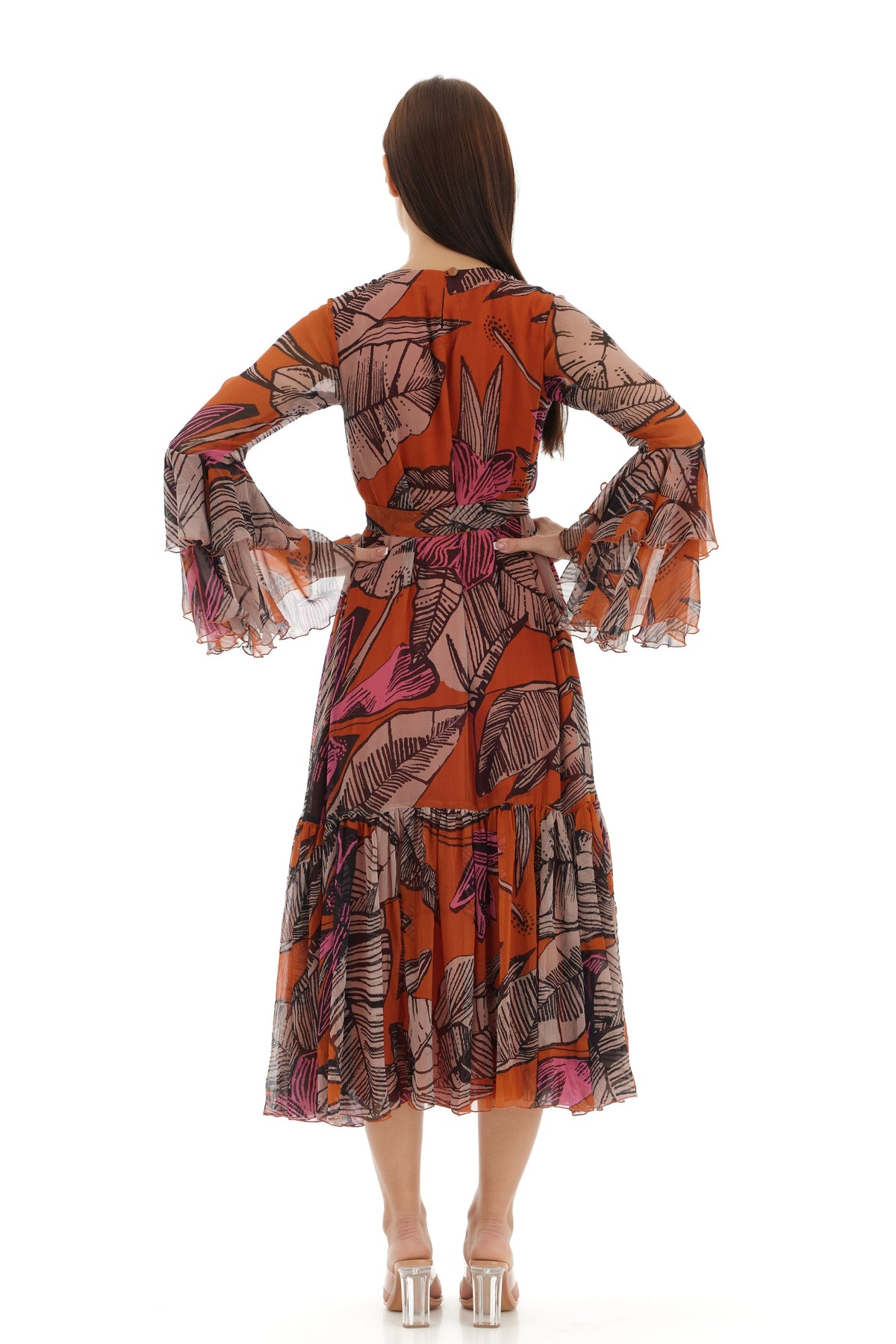 Orange and Beige Midi Dress