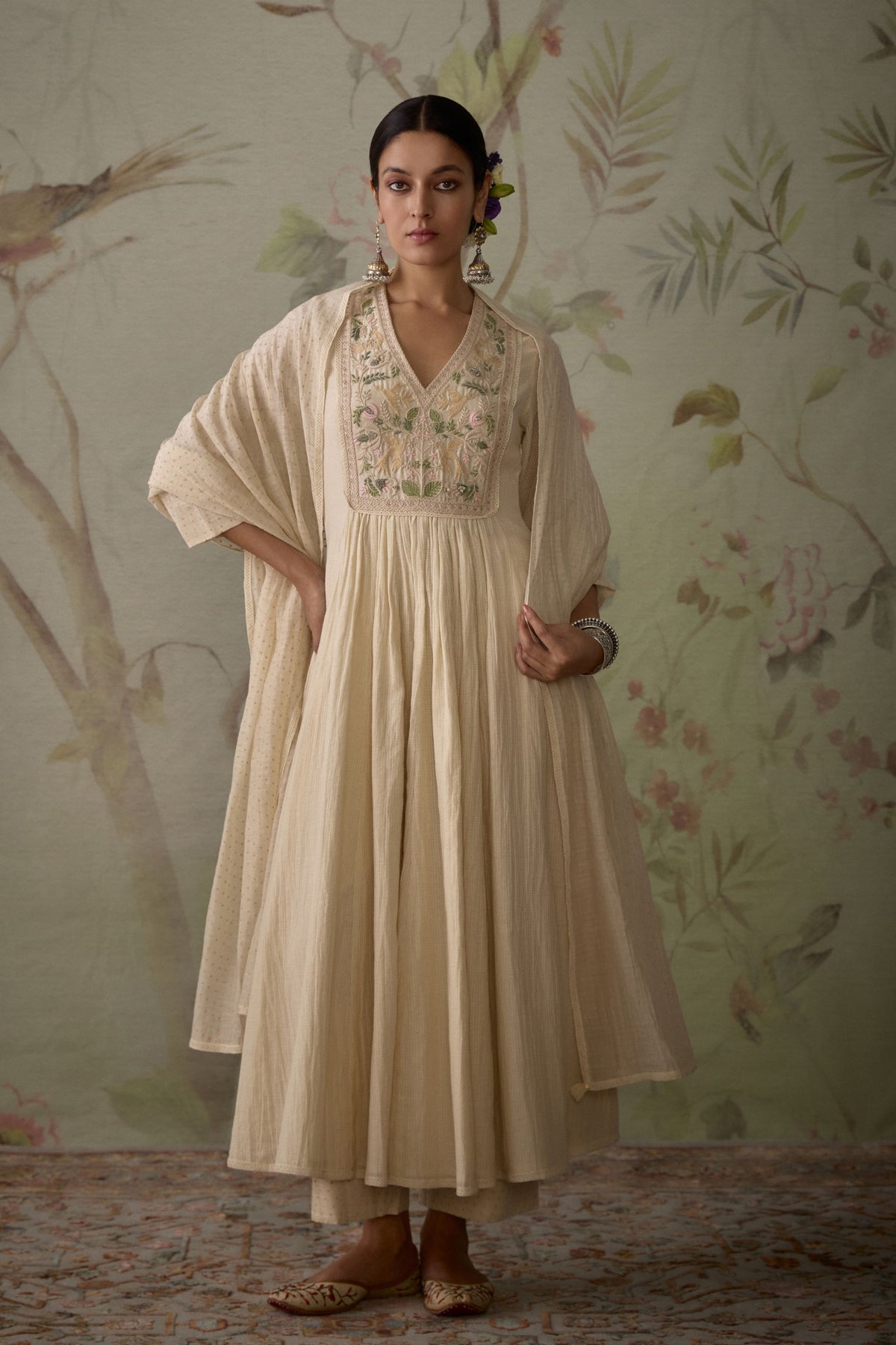 Ivory Embroidered A-line Kurta Set