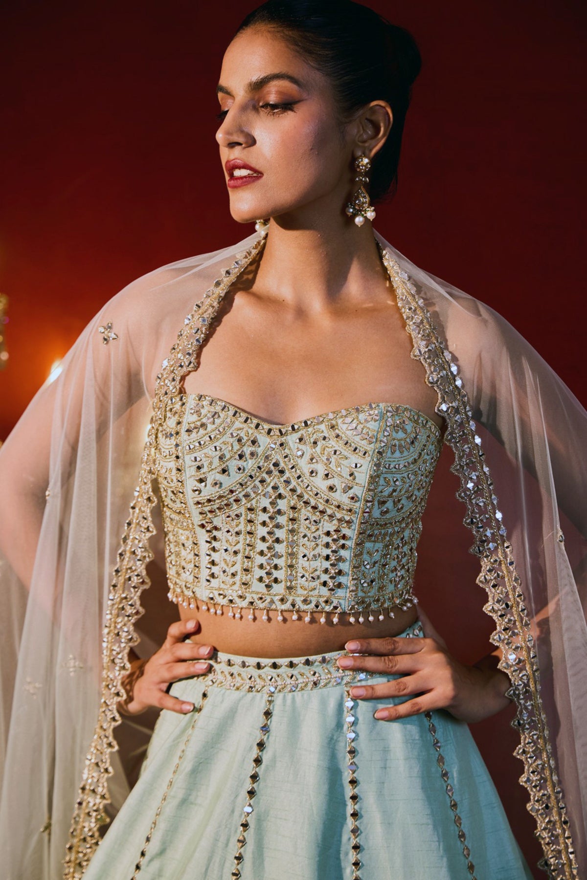 Mirror Scallop Mint  Lehenga Set