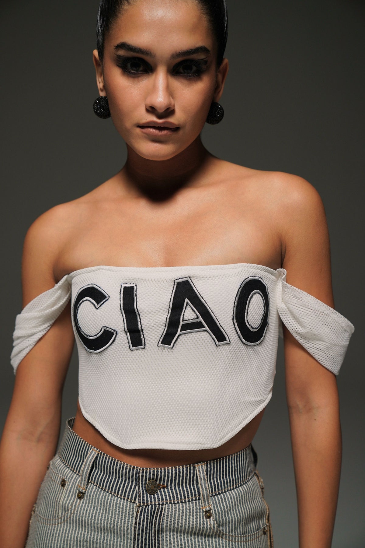 Off-shoulder Netted Corset
