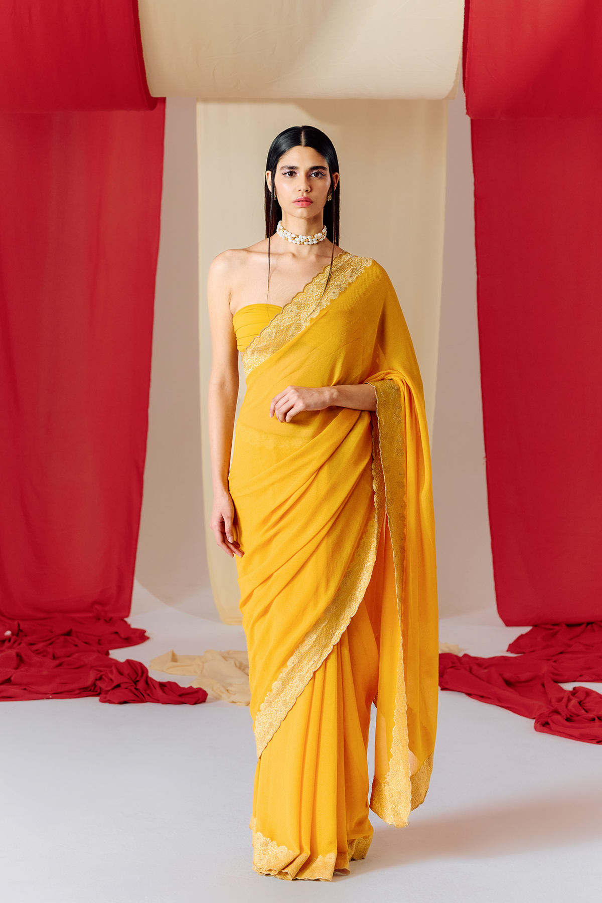 Handwoven Yellow Georgette Saree