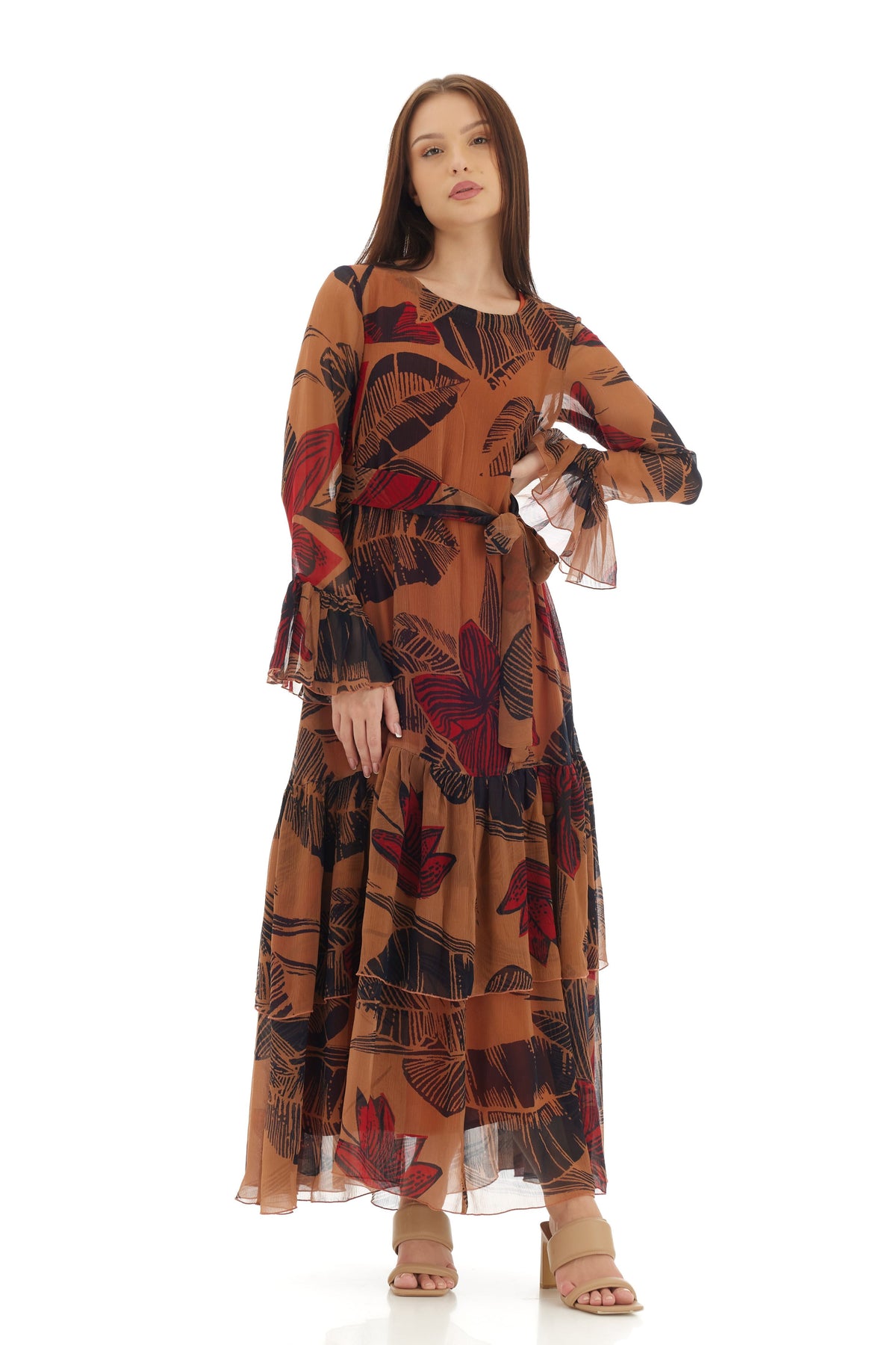 Orange Floral Long Dress