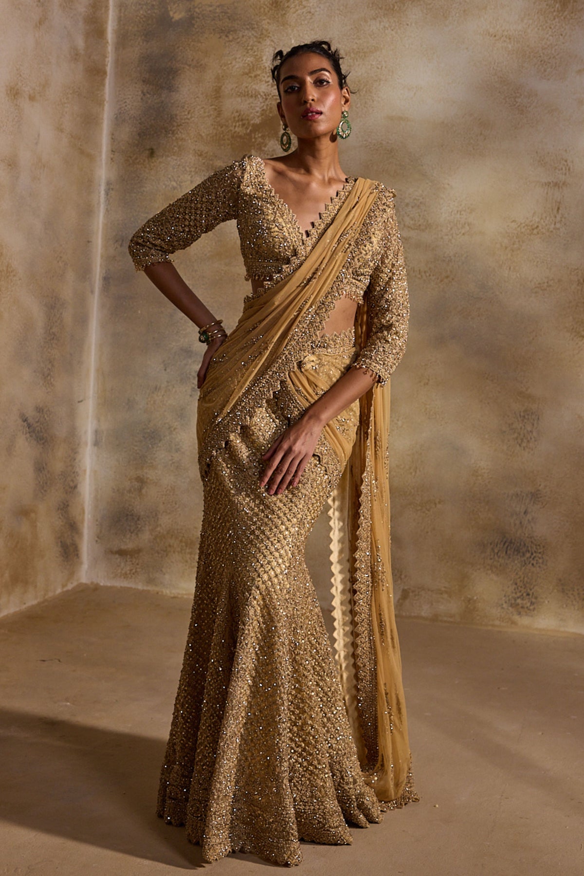 Gold Draped Lehenga Saree