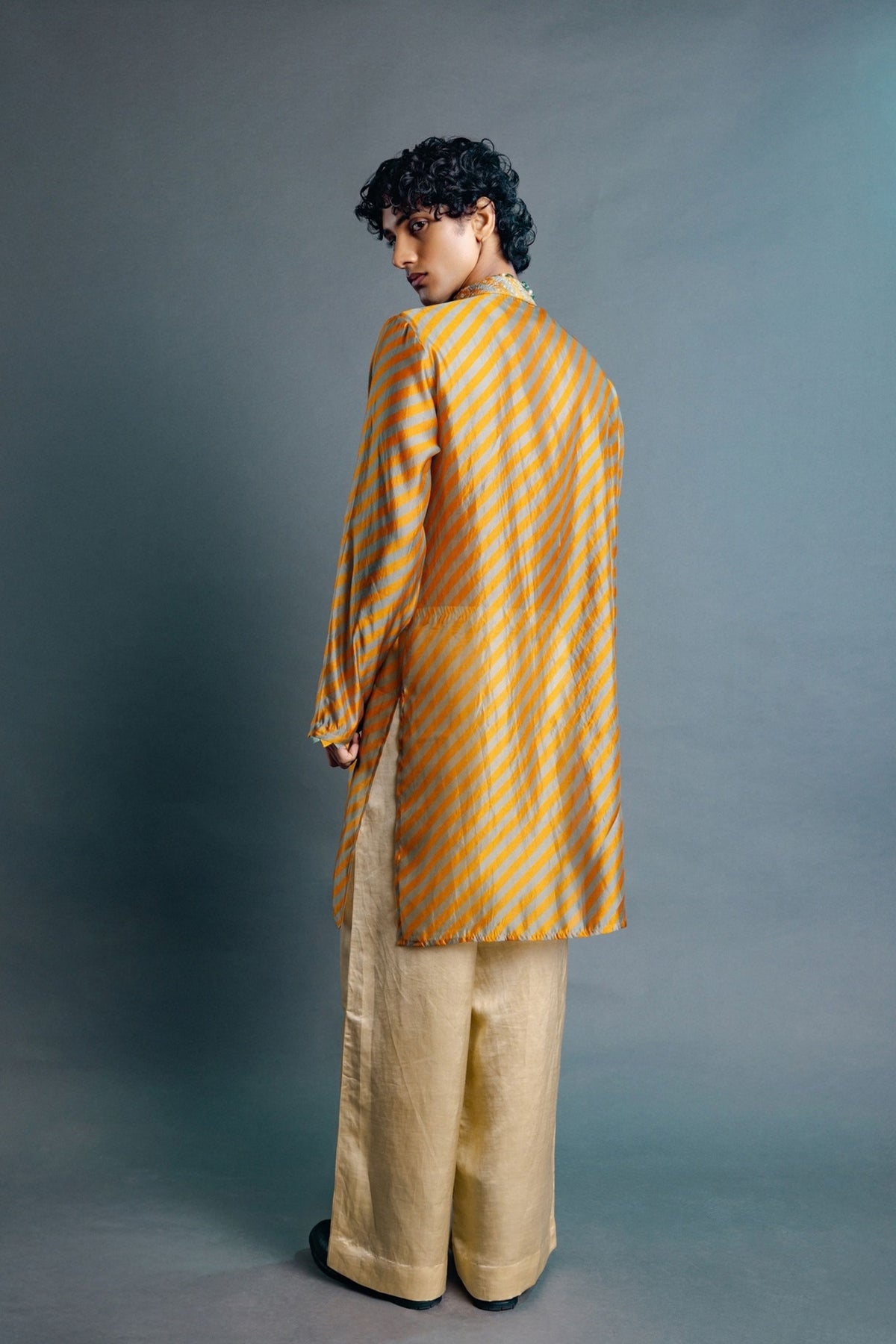 Mustard Leheriya Kurta Set