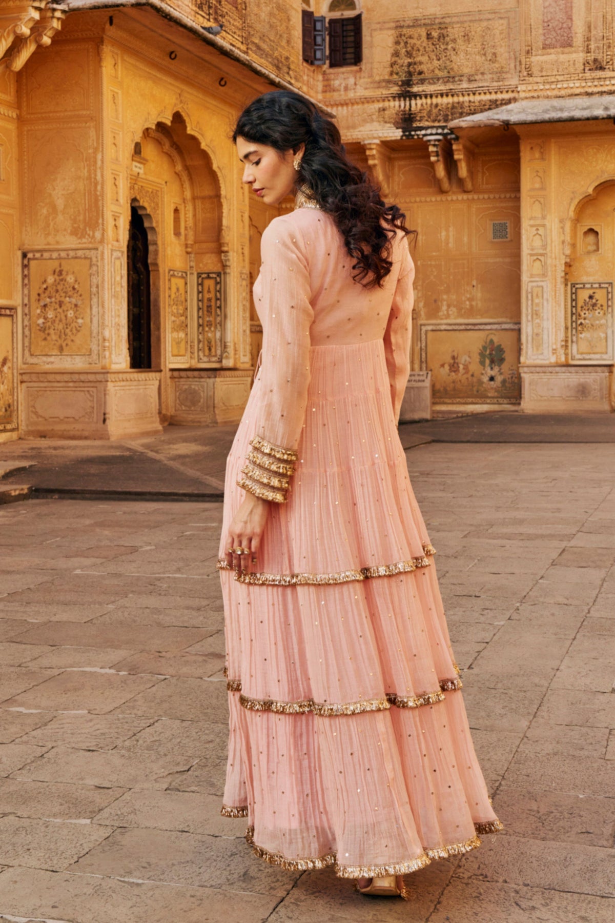 Vintage Blush Tiered Angrakha Set