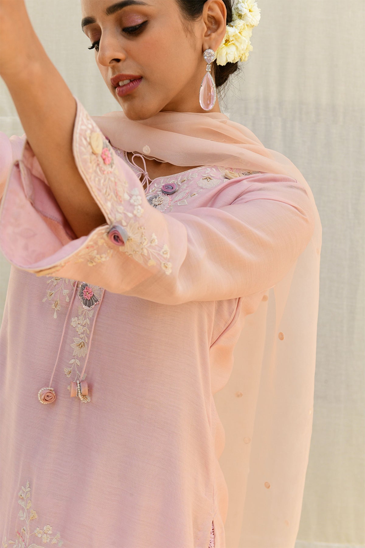 Pink Heavy Ivory Sharara Set