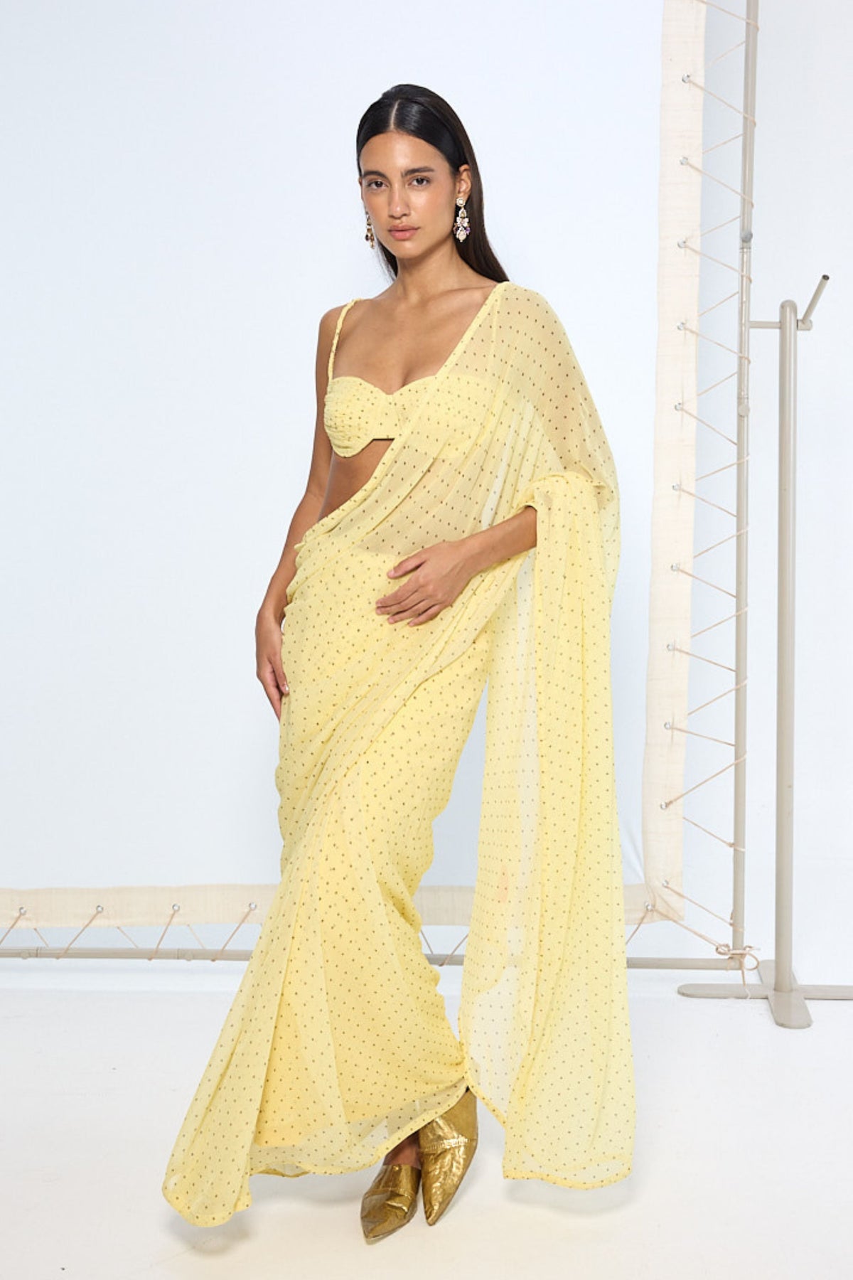 Butter Yellow Polka Dotted Saree