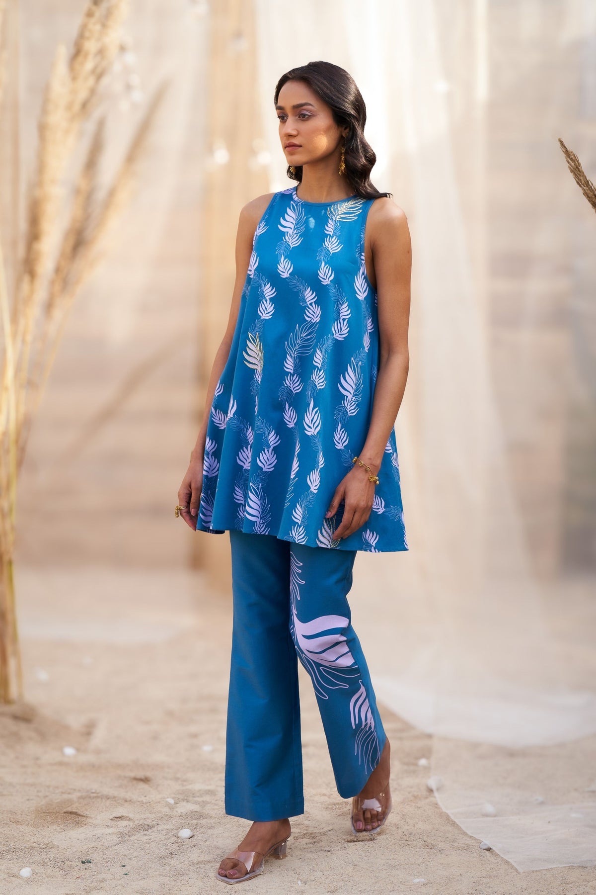 Reveria Leaf Printed Tunic Set