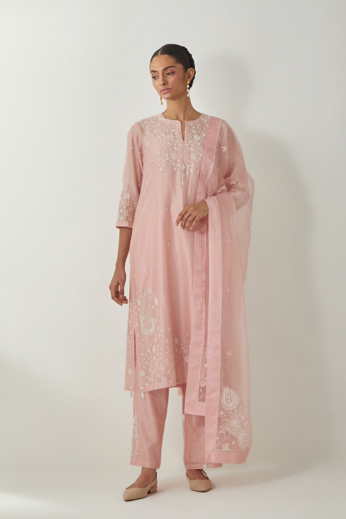 Pink Chanderi Straight Kurta Set