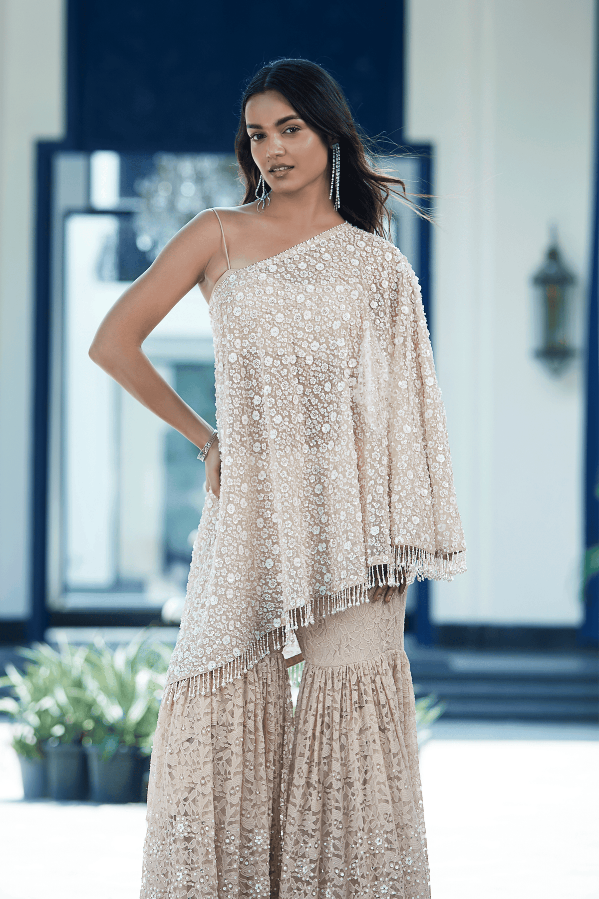Gold Embroidered Sharara With Cape