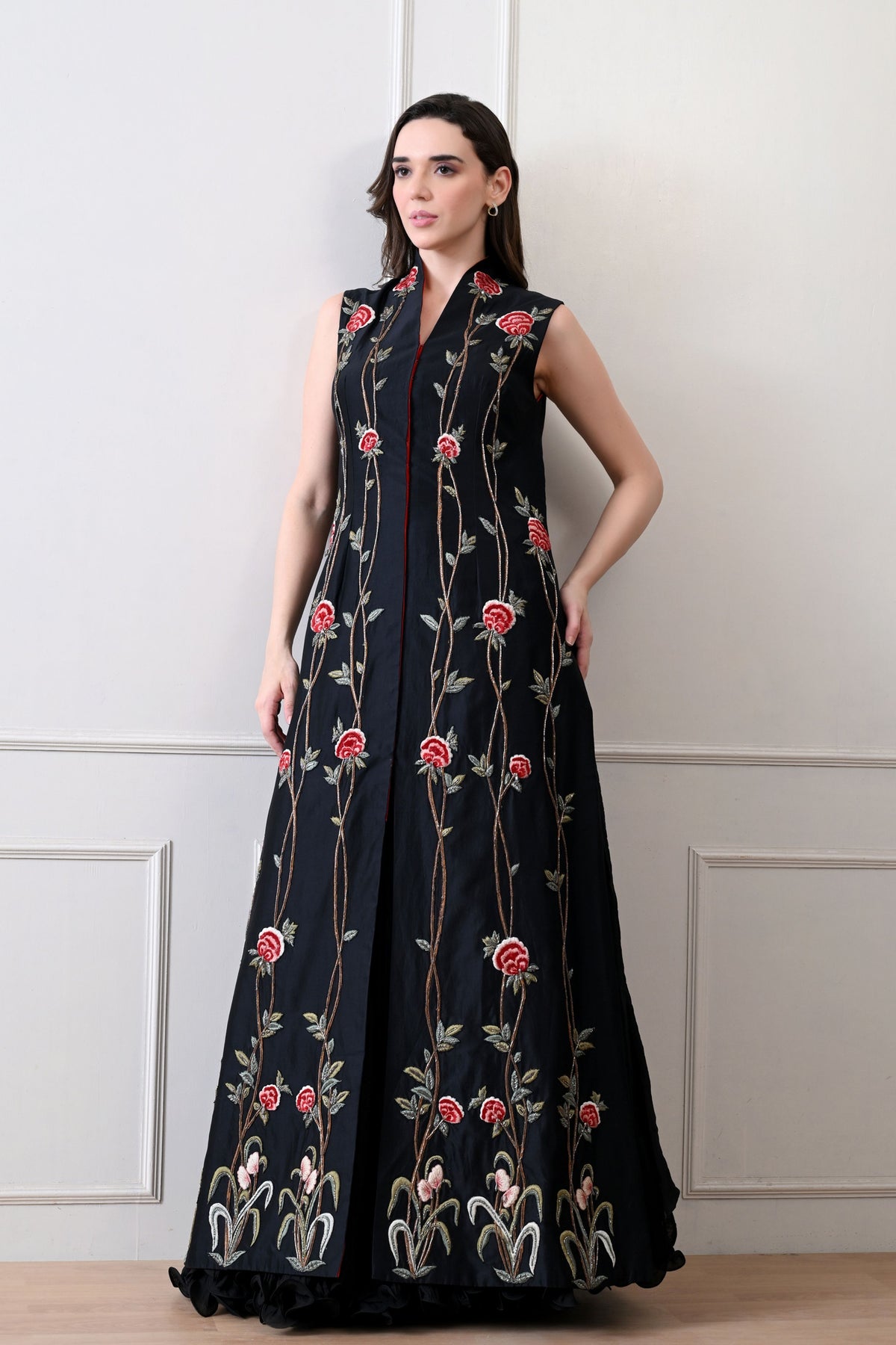 Black Long Jacket Anarkali Set