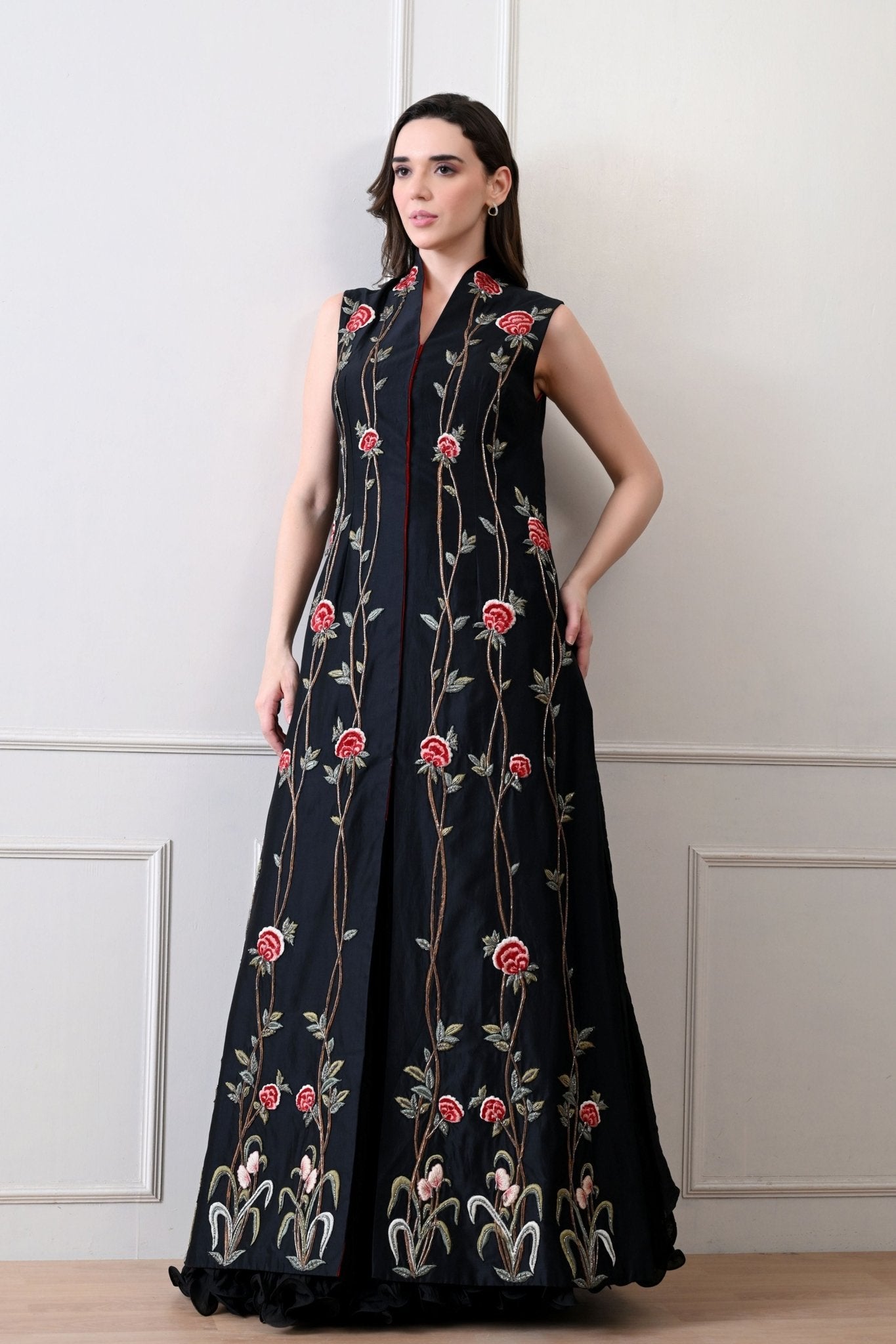 Samant Chauhan - Black Long Jacket Anarkali Set XL Samant Chauhan - Black Long Jacket Anarkali Set XL
