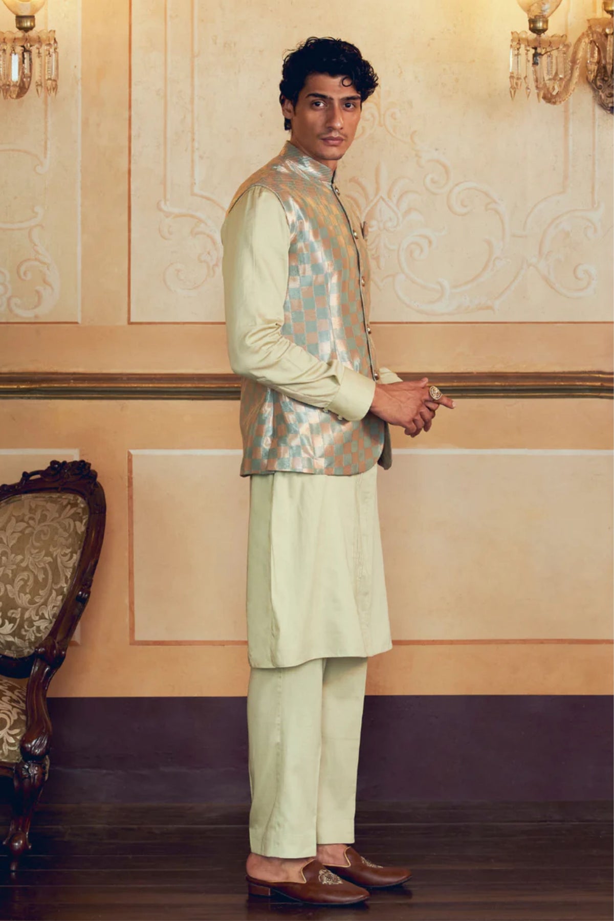 Pearl Silver Nehru Jacket Set