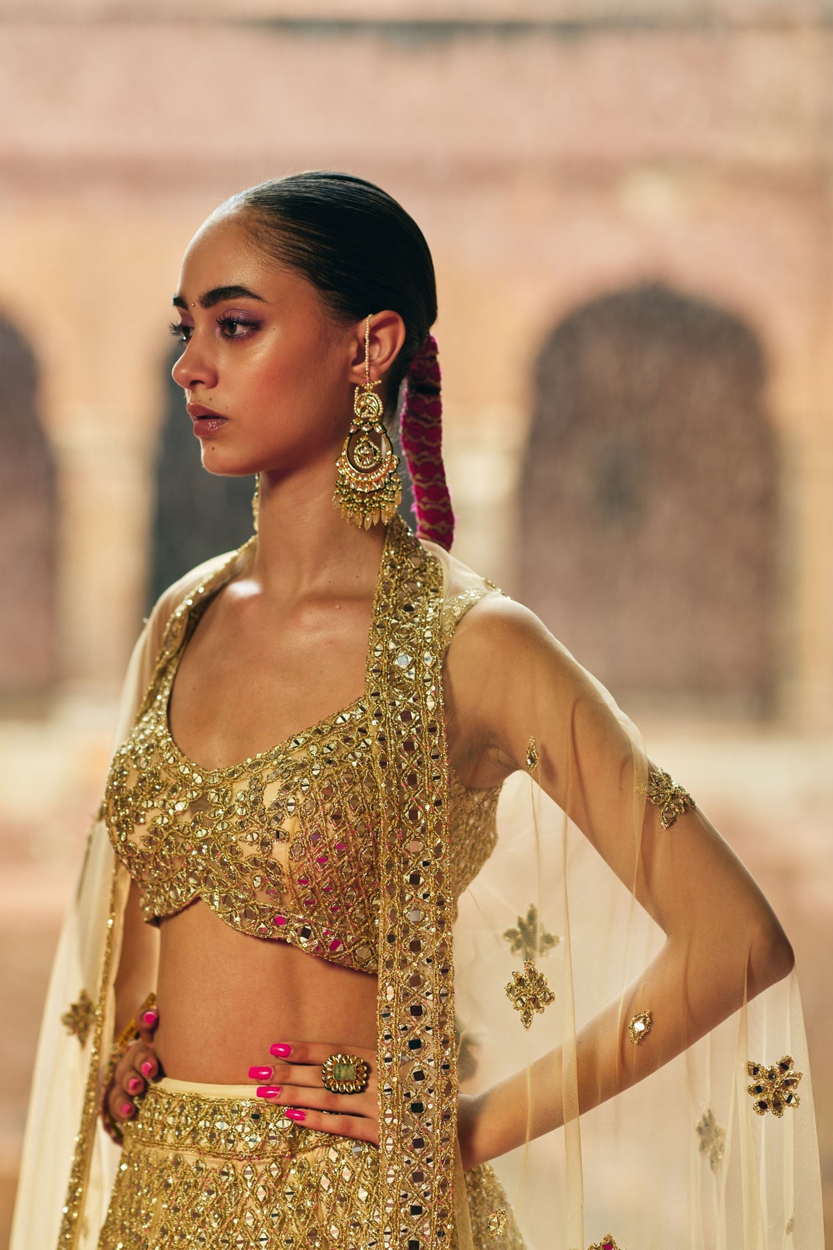 Gold Net Lehenga Set