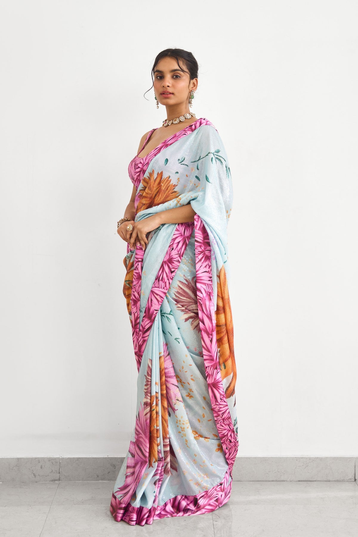 Bright Flower Saree Set