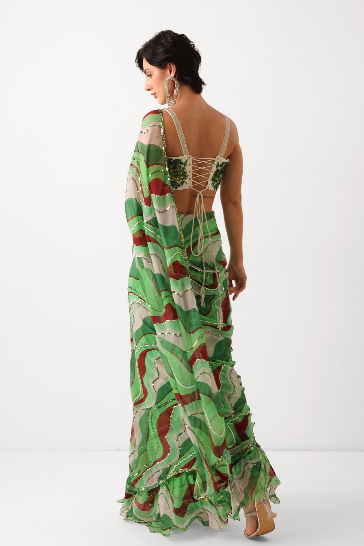 Lush Green Lehar Saree Set