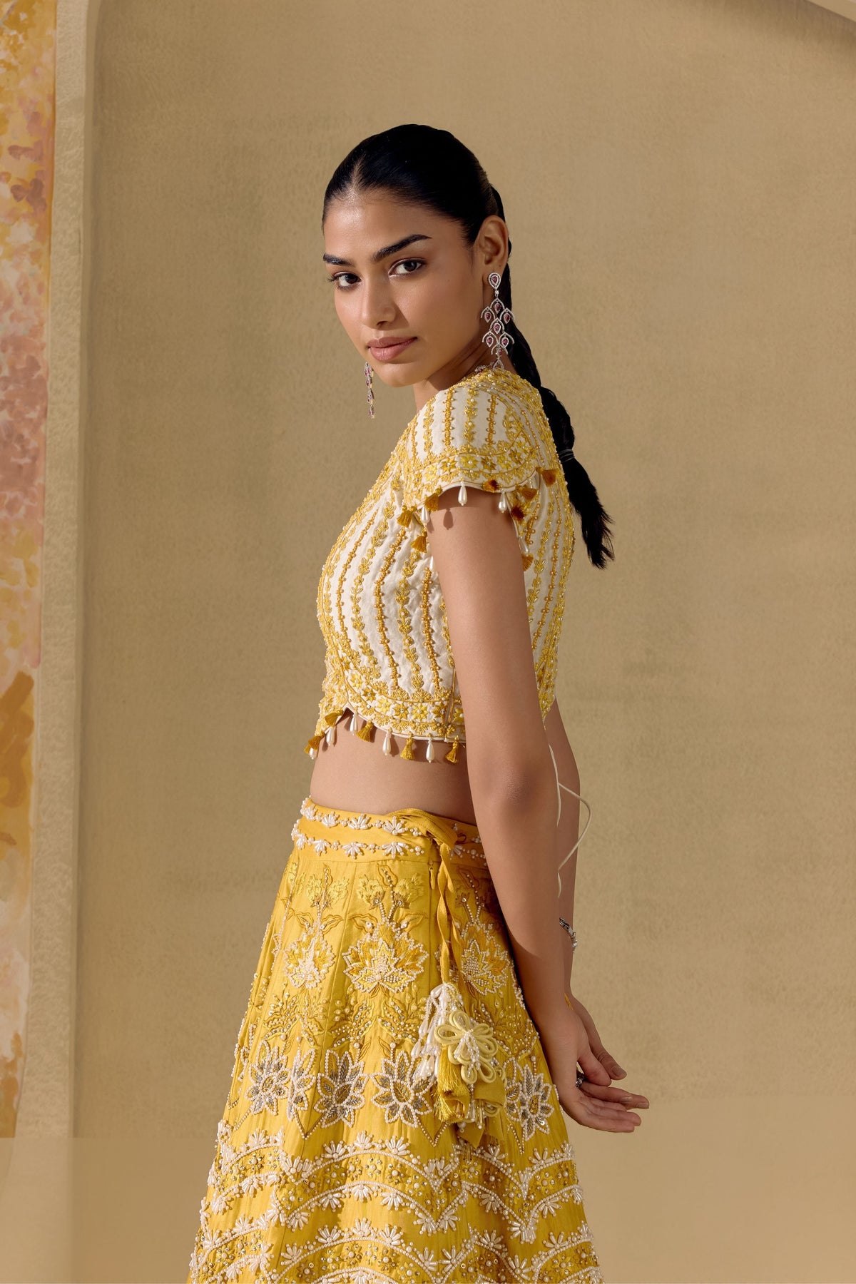 Yellow Multitonal Floral Lehenga