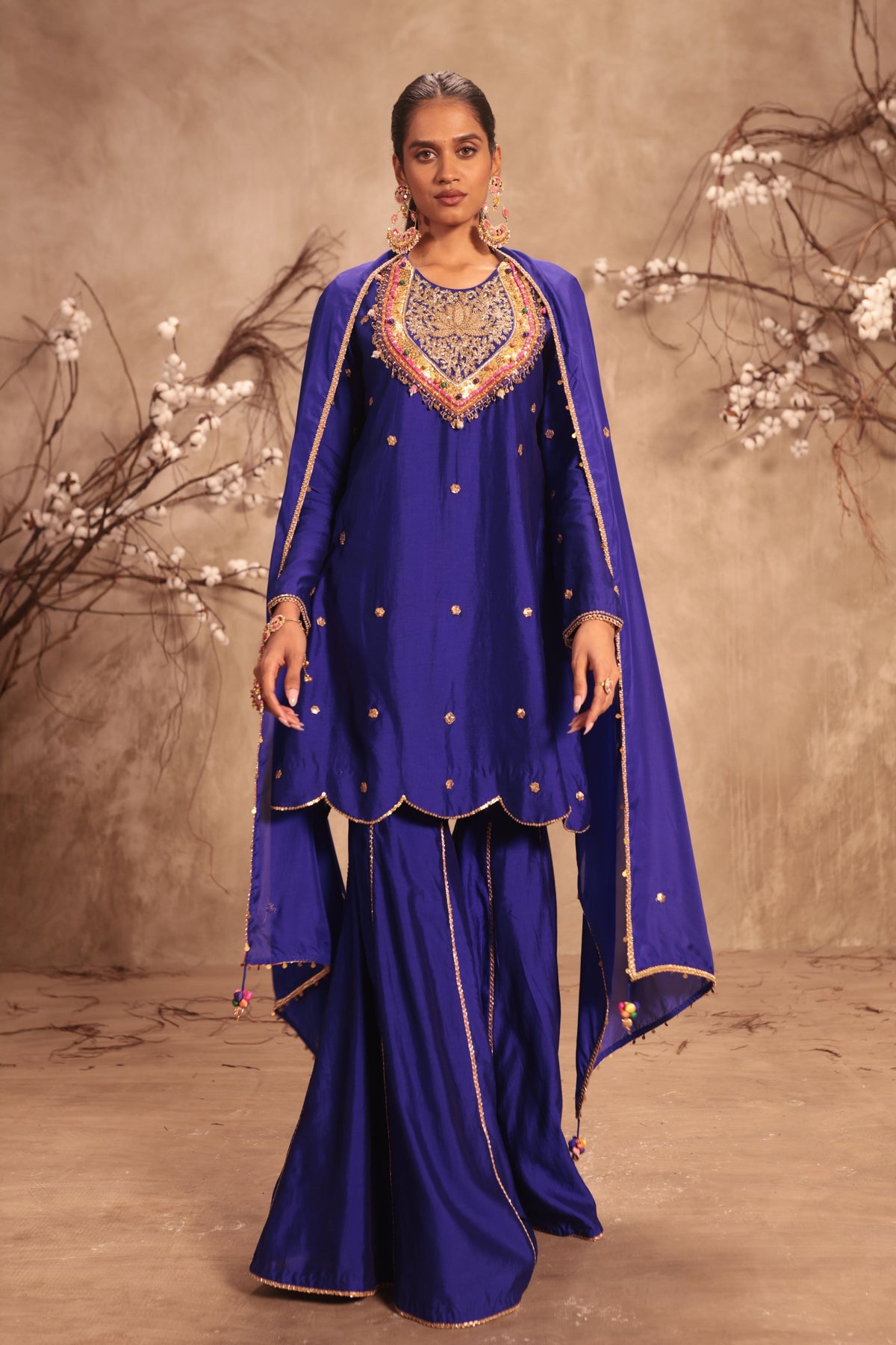 Lotus Yoke Indigo Sharara Set